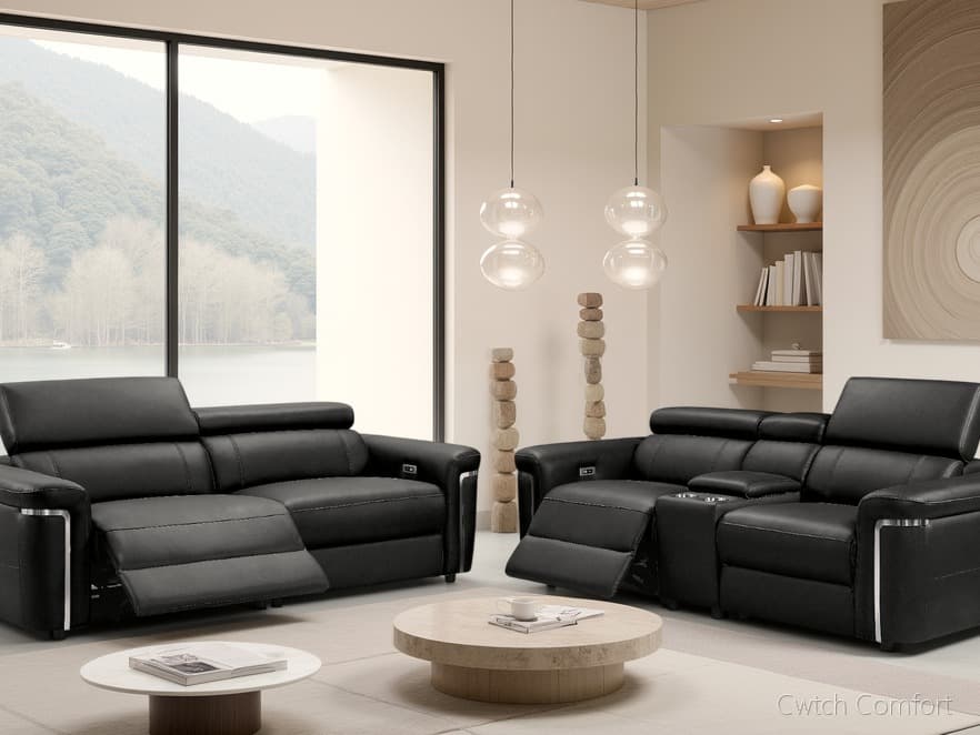 Somerville Electric Recliner Sofa Black 3+2 Set